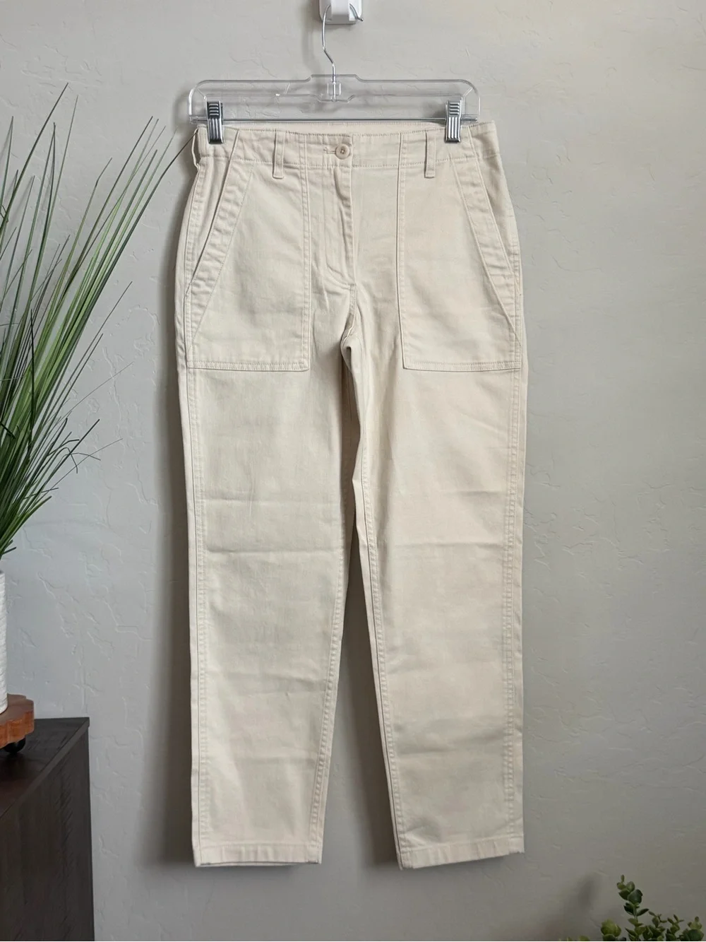 NWT J.Crew Straight Leg Utility Pants Natural Ivory Cotton Stretch Size 4